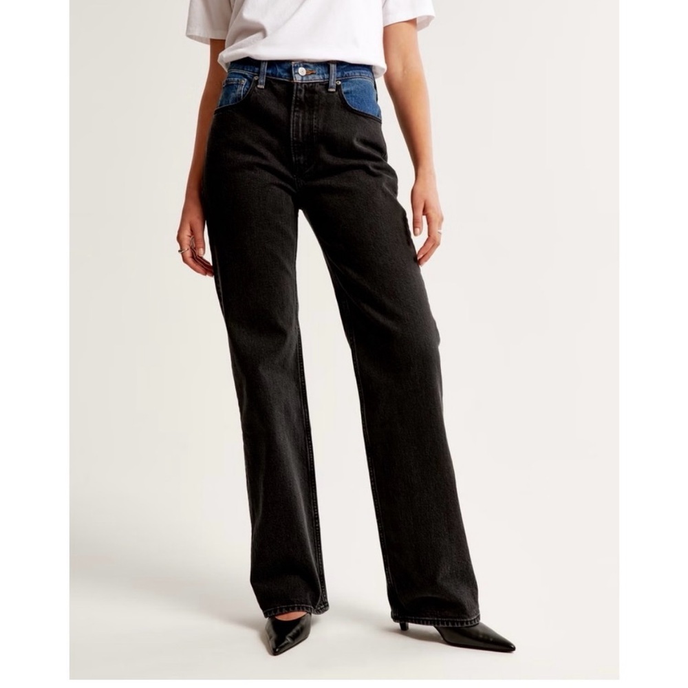 Abercrombie & Fitch 90’s Relaxed Jean High Rise Blue Black 34 / 18 Cowgirl  NWT